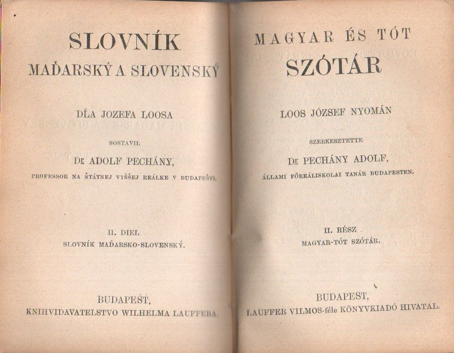 Tót és magyar szótár - Magyar és tót szótár
