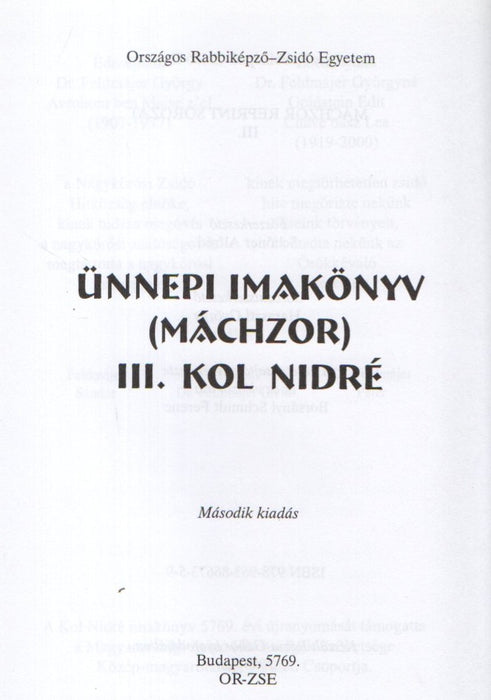 OR-ZSE Ünnepi imakönyv (Máchzor) III. Kol Nidré
