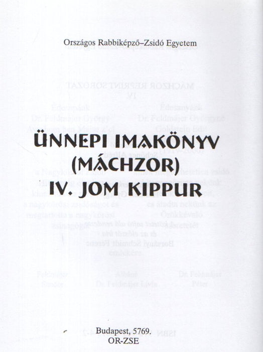 OR-ZSE Ünnepi imakönyv (Máchzor) IV. Jom Kippur