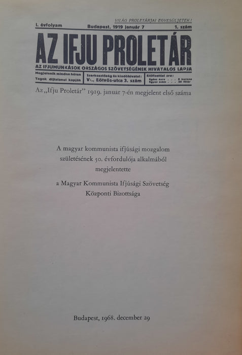 Az ifjú proletár 1919. I. évfolyam 1. szám