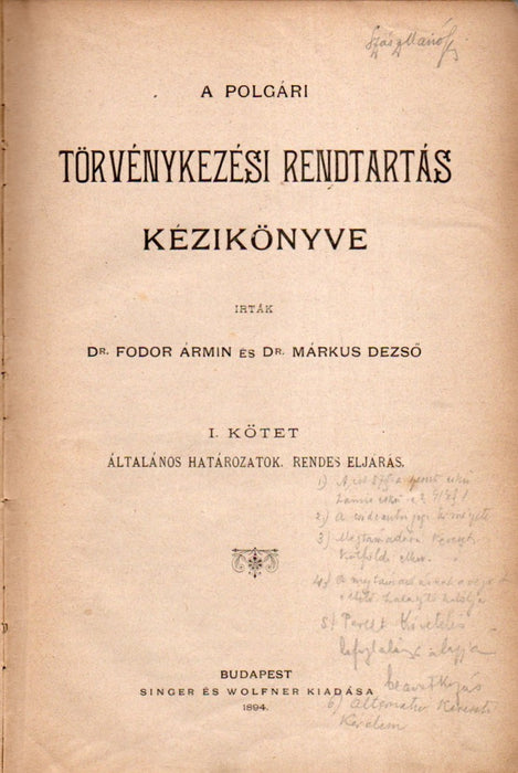A polgári törvénykezési rendtartás kézikönyve I.