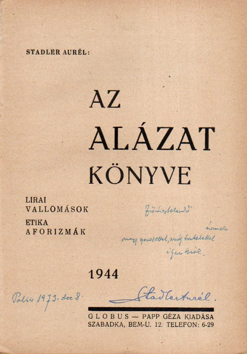 Az alázat könyve (Szabadka, 1944)