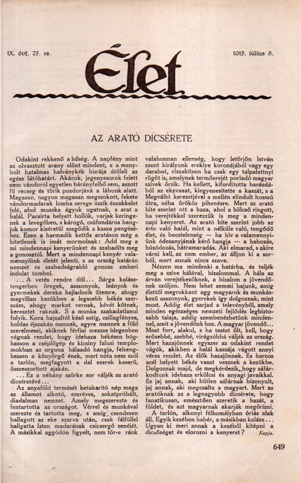 Élet IX. évfolyam II. kötet 1917