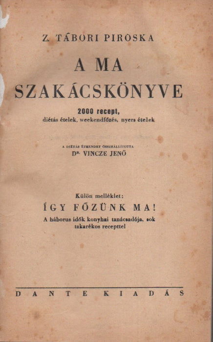 A ma szakácskönyve