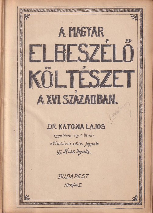 A magyar elbeszélő költészet a XVI. században