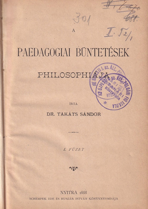A paedagogiai büntetések philosophiája I.