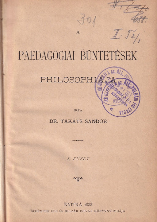 A paedagogiai büntetések philosophiája I.