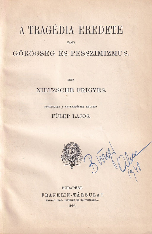 A tragédia eredete vagy görögség és pesszimizmus