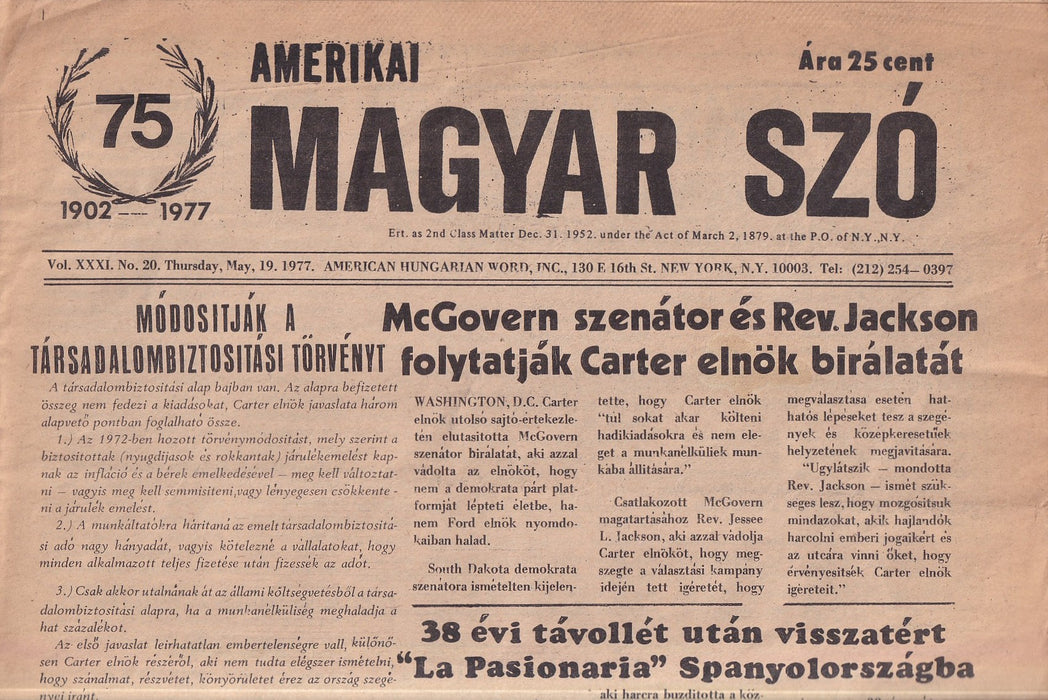 Amerikai Magyar Szó Vol. XXXI. No. 20.