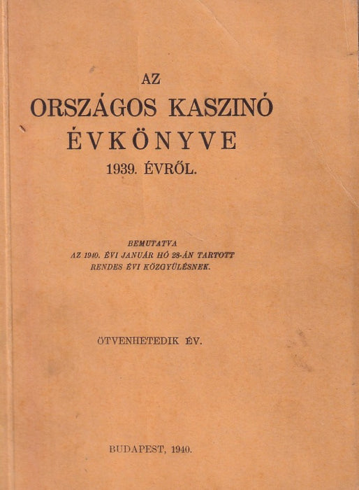 Az Országos Kaszinó évkönyve 1939. évről