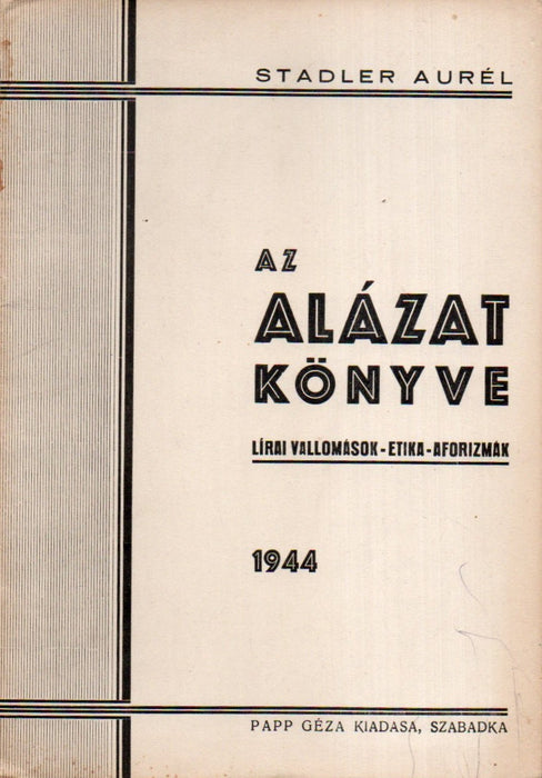 Az alázat könyve (Szabadka, 1944) dedikált