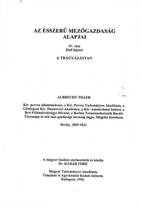 Az ésszerű mezőgazdaság alapjai IV/1.