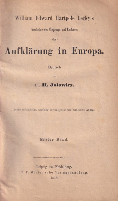 Geschichte des Ursprungs und Einflusses der Aufklärung in Europa 1-2.
