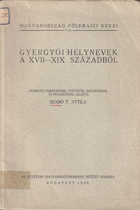 Gyergyói helynevek a XVII-XIX. századból