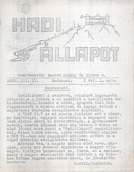Hadiállapot 1930. I. évfolyam 1-12. szám