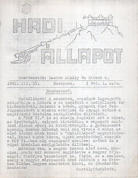 Hadiállapot 1930. I. évfolyam 1-12. szám
