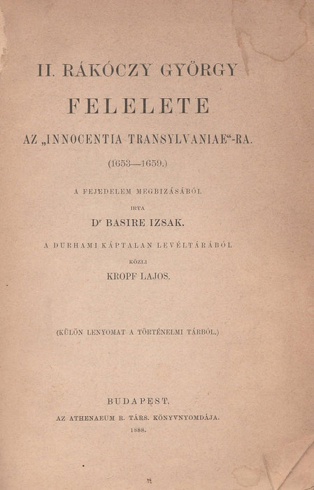 II. Rákóczy György felelete