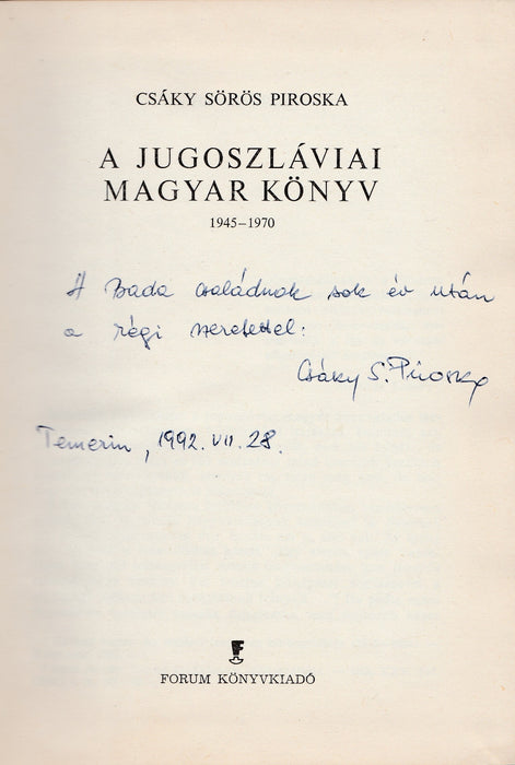 A jugoszláviai magyar könyv