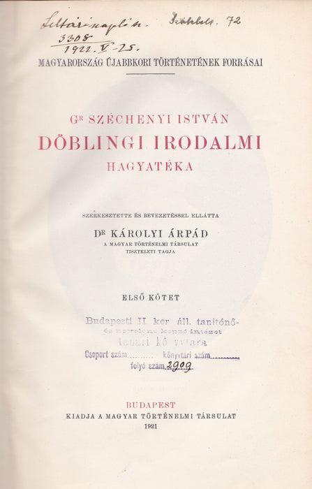 Gr. Széchenyi István döblingi irodalmi hagyatéka I-III.