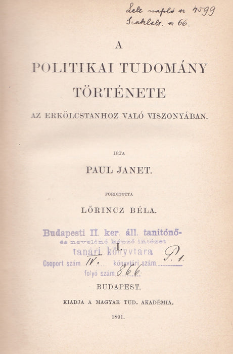 A politikai tudomány története az erkölcstanhoz való viszonyában I-III.