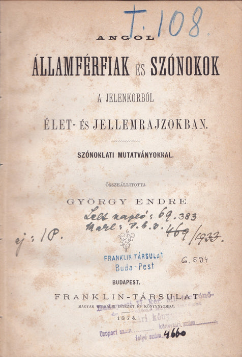 Angol államférfiak és szónokok a jelenkorból élet- és jellemrajzokban