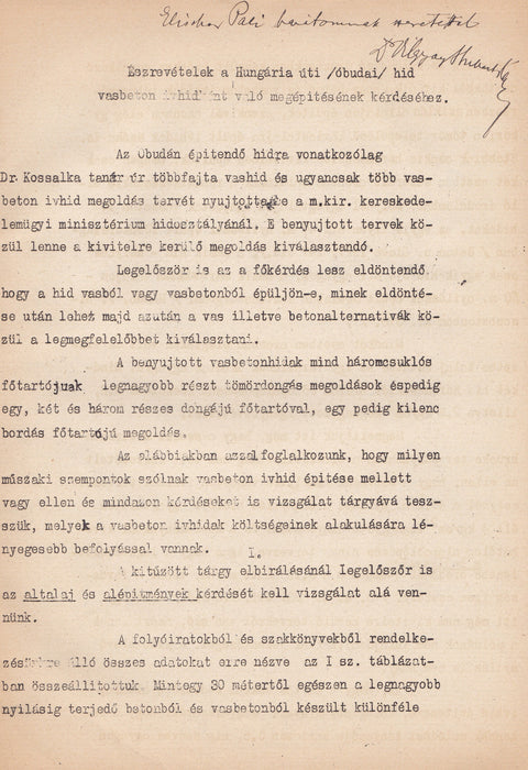 Észrevételek a Hungária úti (Óbudai) híd vasbeton ívhídként való megépítésének kérdéséhez