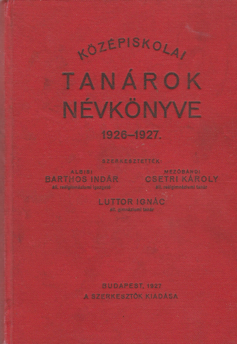 Középiskolai tanárok névkönyve 1926-1927.