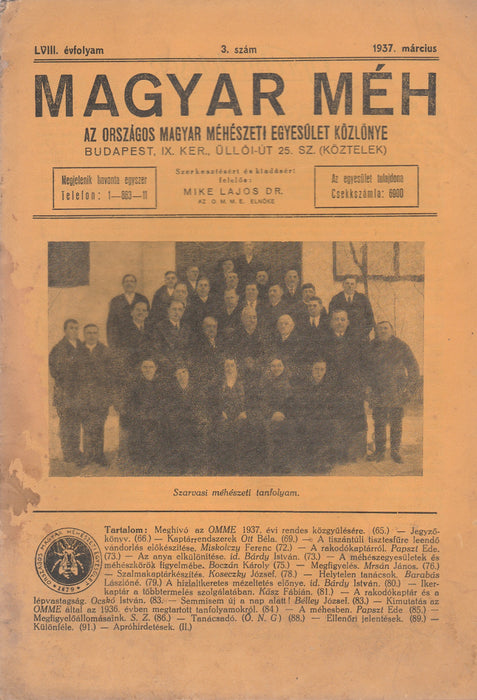 Magyar Méh 1937. március LVIII. évfolyam 3. szám