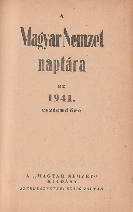 A Magyar Nemzet naptára az 1941. esztendőre