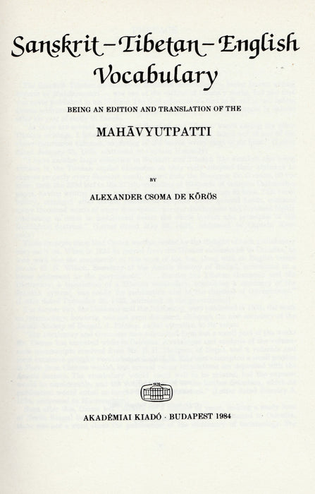 Sanskrit-Tibetan-English Vocabulary