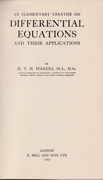 An Elementary Treatise on Differential Equations and Their Applications