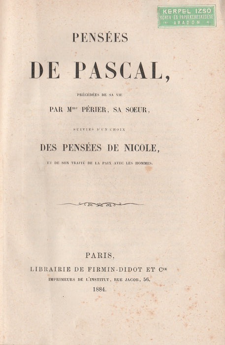 Pensées de Pascal - Pensées de Nicole