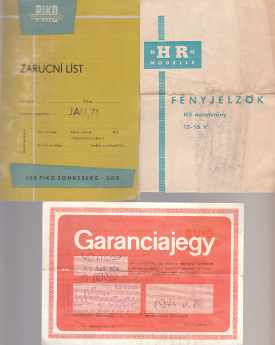PIKO - Fényjelzők - Bedienungsanleitung Elektrolok E11 -Bedienungsanleitung E69 -Netzanschußgerät - Zarucni List - Garanciajegy