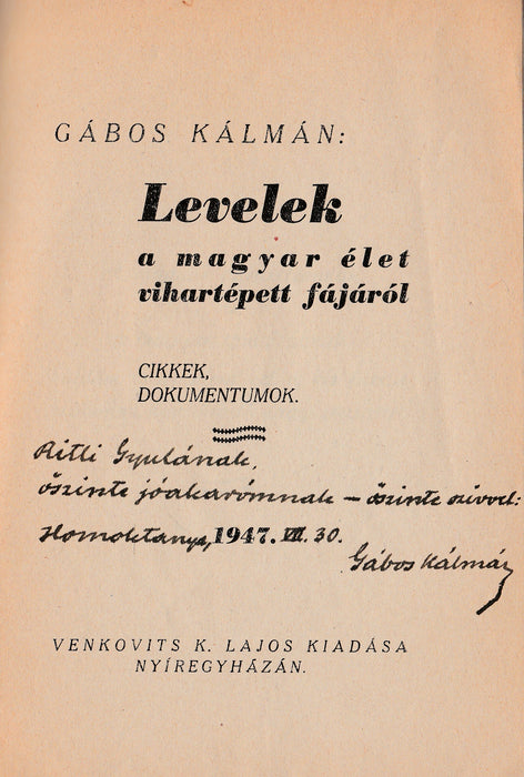 Levelek a magyar élet vihartépett fájáról