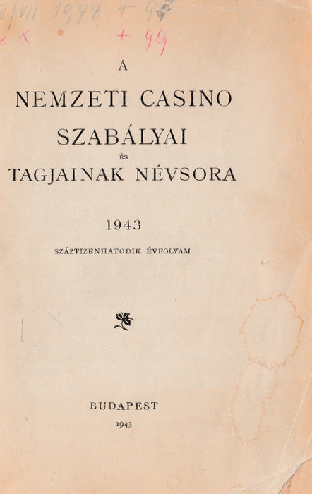 A Nemzeti Casino szabályai és tagjainak névsora