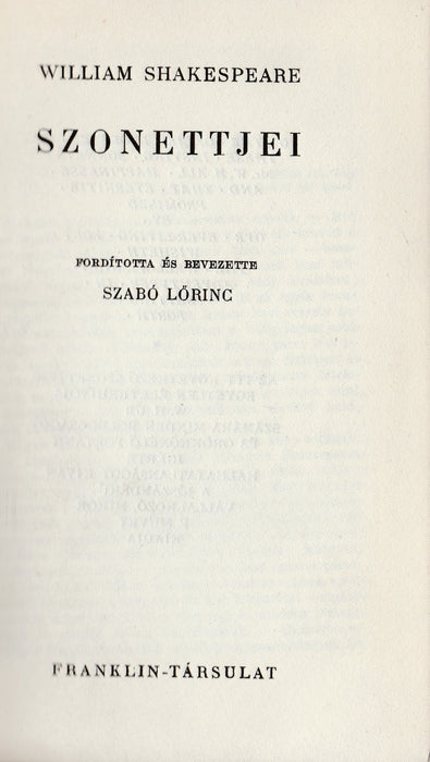 William Shakespeare szonettjei - The Sonnets of William Shakespeare