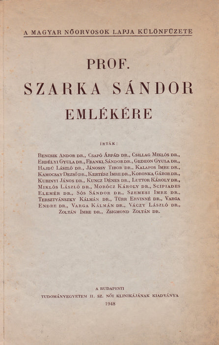 Prof. Szarka Sándor emlékére