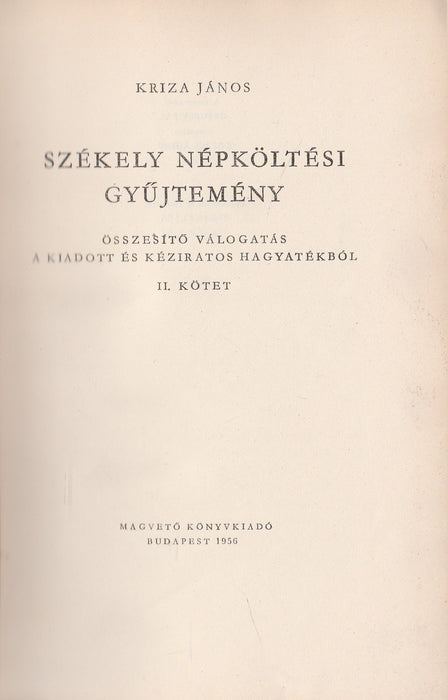 Székely népköltési gyűjtemény II.