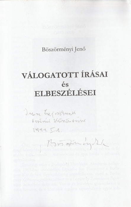 Böszörményi Jenő válogatott írásai és elbeszélései