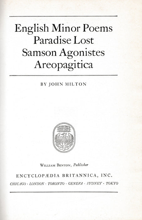 English Minor Poems Paradise Lost Samson Agonistes Areopagitica