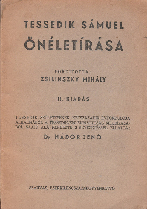 Tessedik Sámuel önéletírása