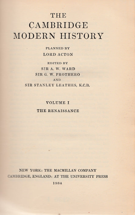 The Cambridge Modern History I.