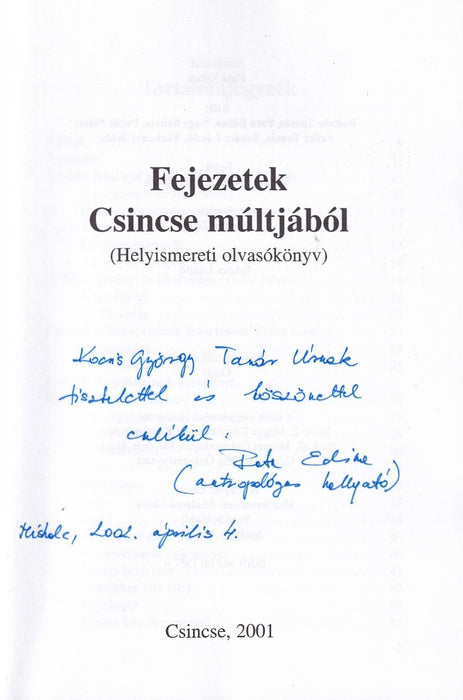 Fejezetek Csincse múltjából