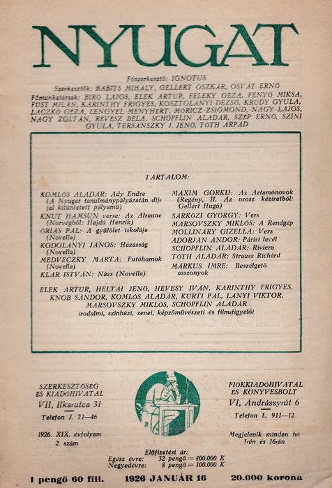 Nyugat 1926. XIX. évfolyam 2. szám