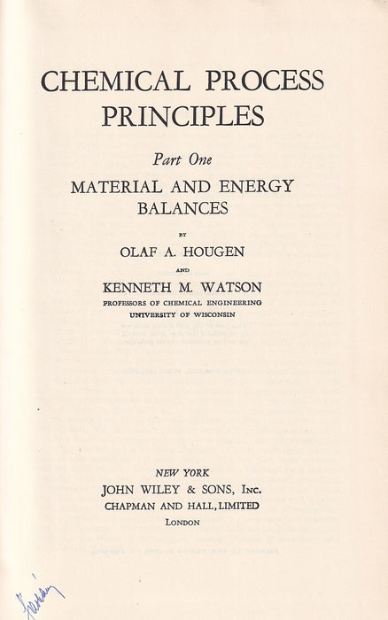 Chemical Process Principles I-II.