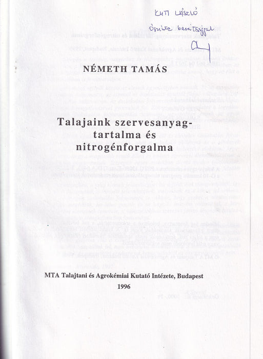 Talajaink szervesanyag-tartalma és nitrogénforgalma