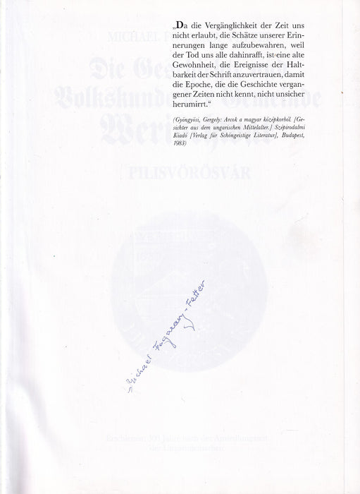 Die Geschichte und Volkskunde der Gemeinde Werischwar - Pilisvörösvár