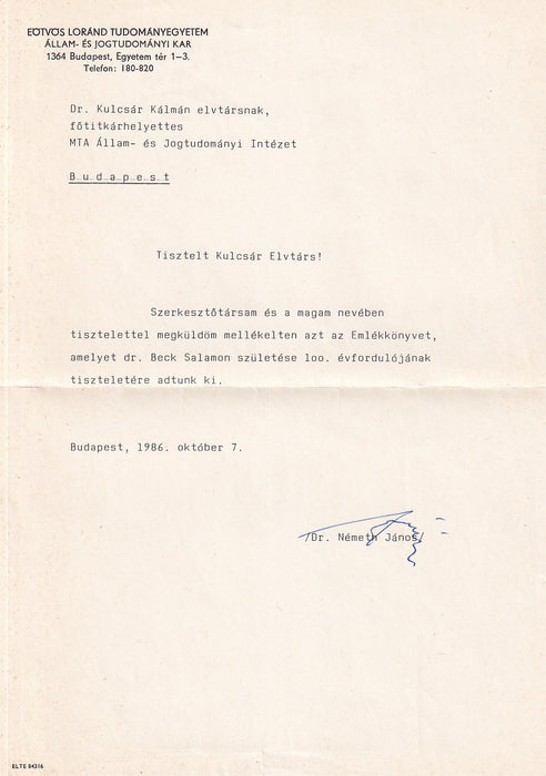 Emlékkönyv Beck Salamon születésének 100. évfordulójára (1885-1985)