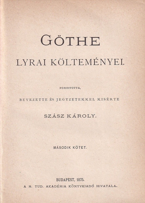 Göthe lyrai költeményei I-II.