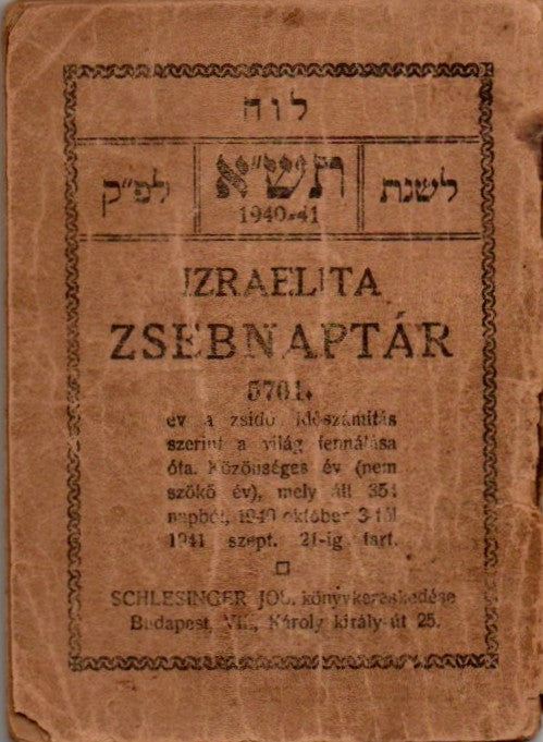 Izraelita zsebnaptár 5701. - 1940-41